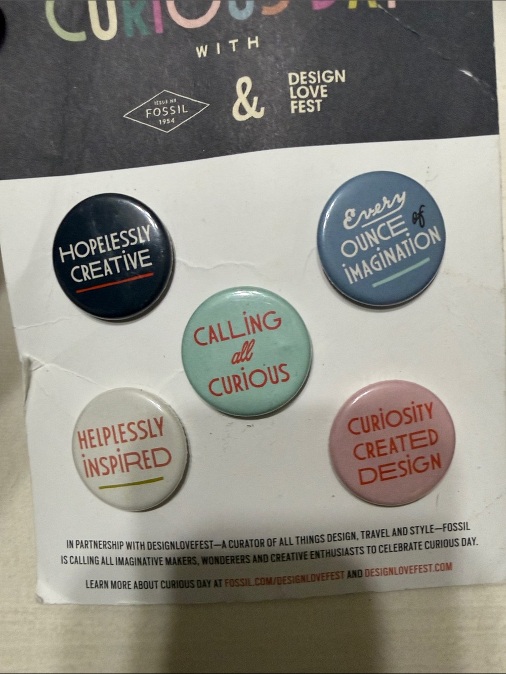 Fossil Pastel & Navy Motivational Button Pin Set